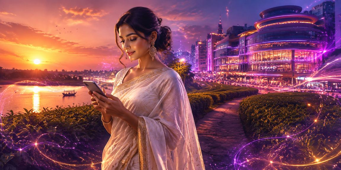 বগুড়ায় মোবাইলে ক্যাসিনো গেম খেলার আনন্দময় মুহূর্ত, শাড়ি পরা তরুণী